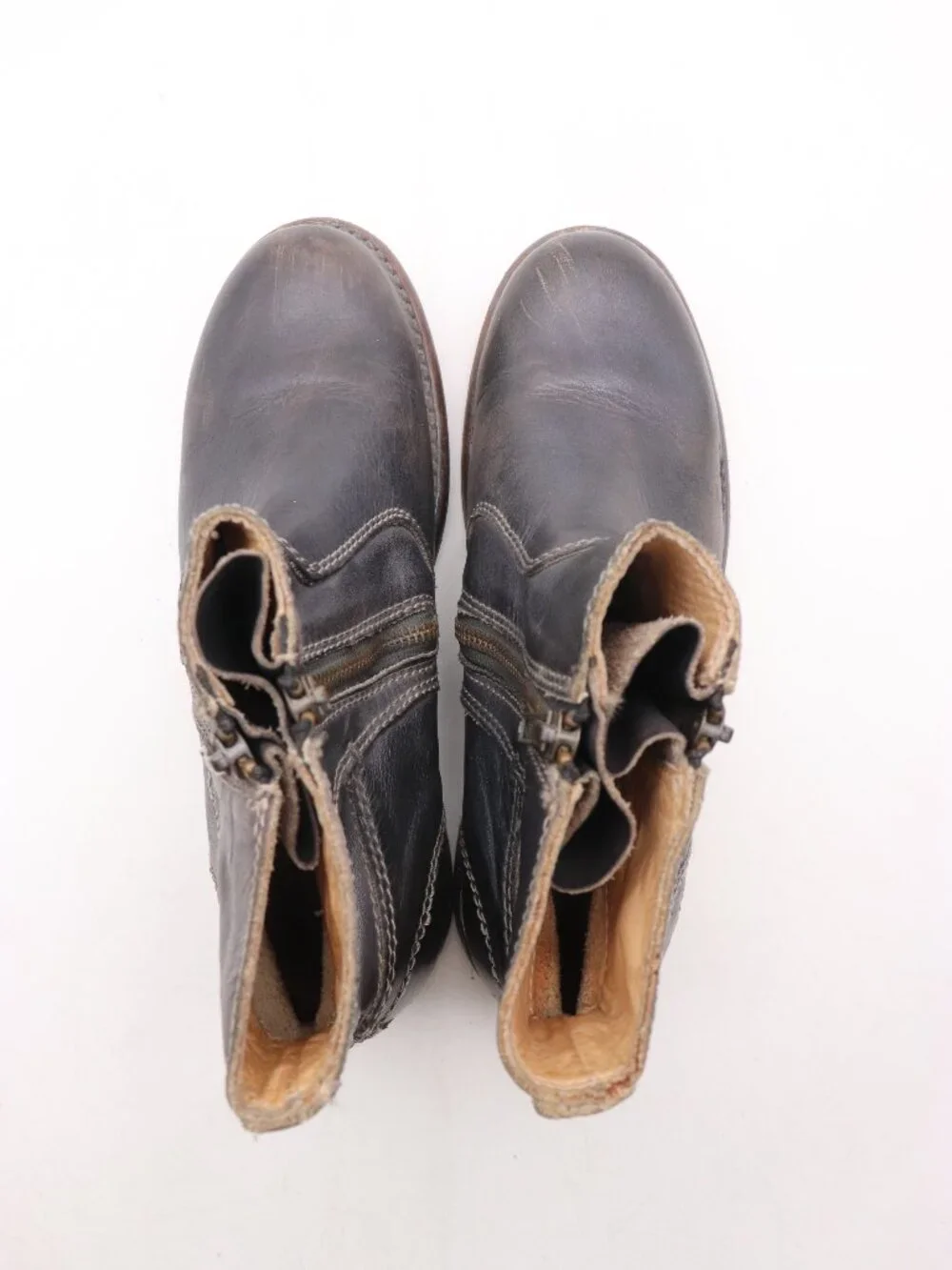 Bed Stu Eiffel Ankle Boots Women's 9 Brown Black Leather Distressed Side Zip